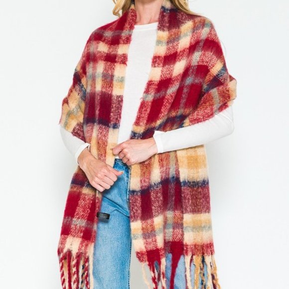 Softer than Cashmere Plaid Scarf, Red, Navy, Camel, Off White - Picture 2 of 11